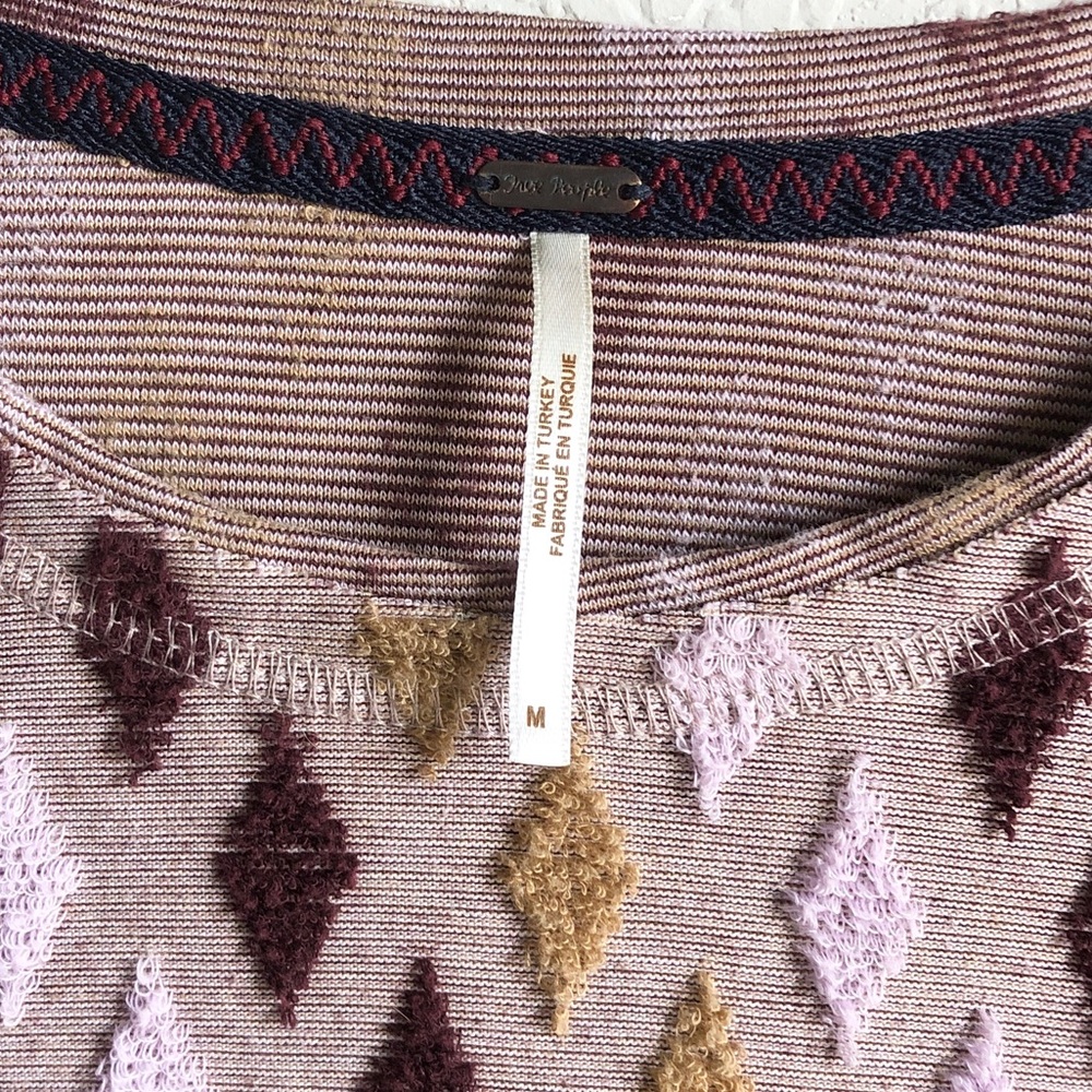 Free People Magic Carpet Cropped Tee Mauve Embroidered 3/4 Sleeve - Picture 10 of 14